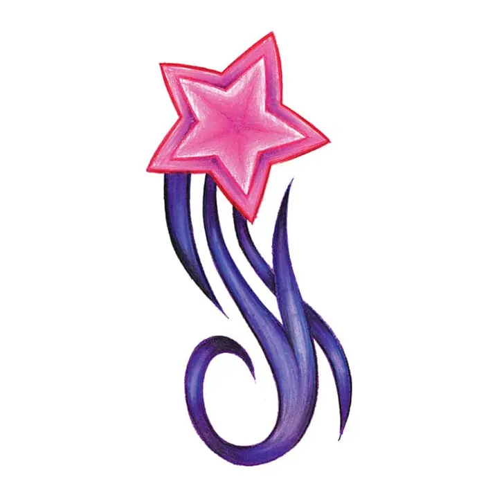 Tatuagem temporária Estrelas e Constelações — Estrela cadente rosa. Inclui estrela
