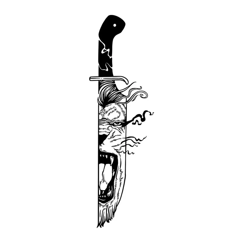 Tatuagem temporária Espadas e Armas — Faca com leão. Inclui faca, leão