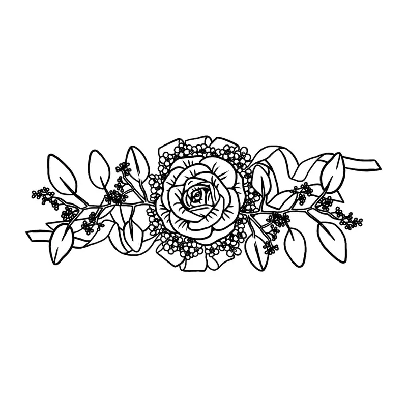 Tatuagem temporária Flores — Faixa de rosa e folhagem. Inclui rosa, folhas