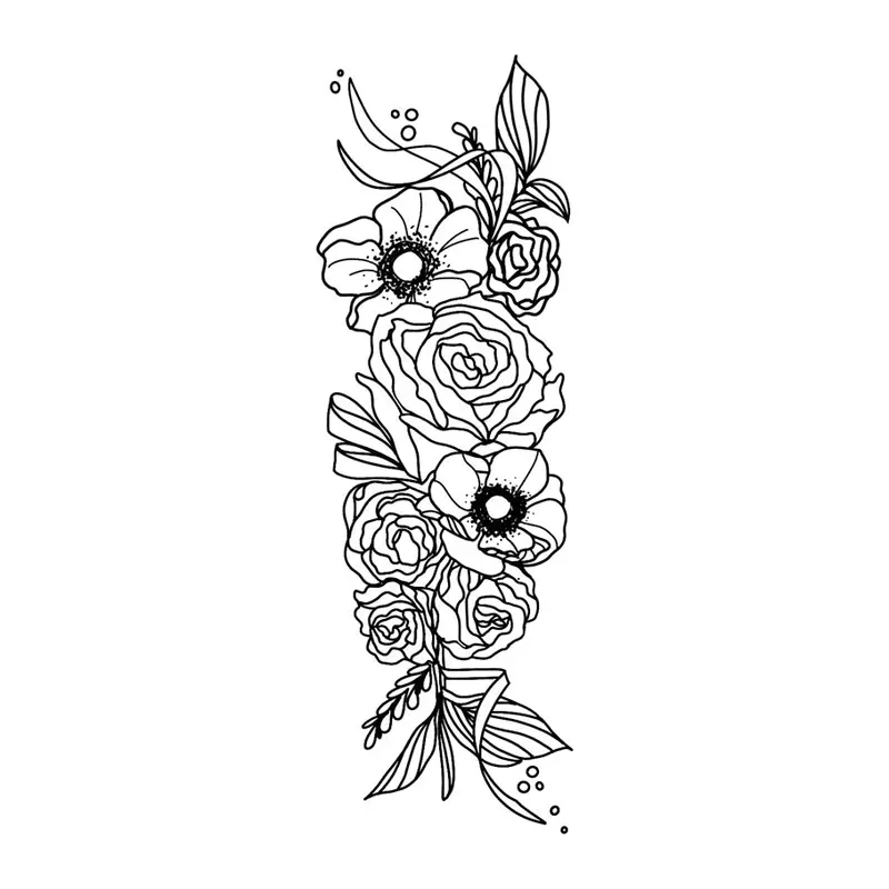 Tatuagem temporária Flores — Faixa vertical de rosas e flores. Inclui rosas, flores
