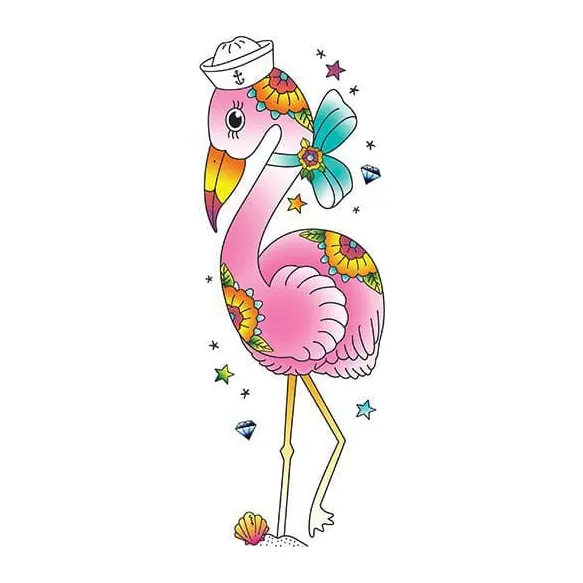 Tatuagem temporária Pássaros — Flamingo marinheiro. Inclui flamingo