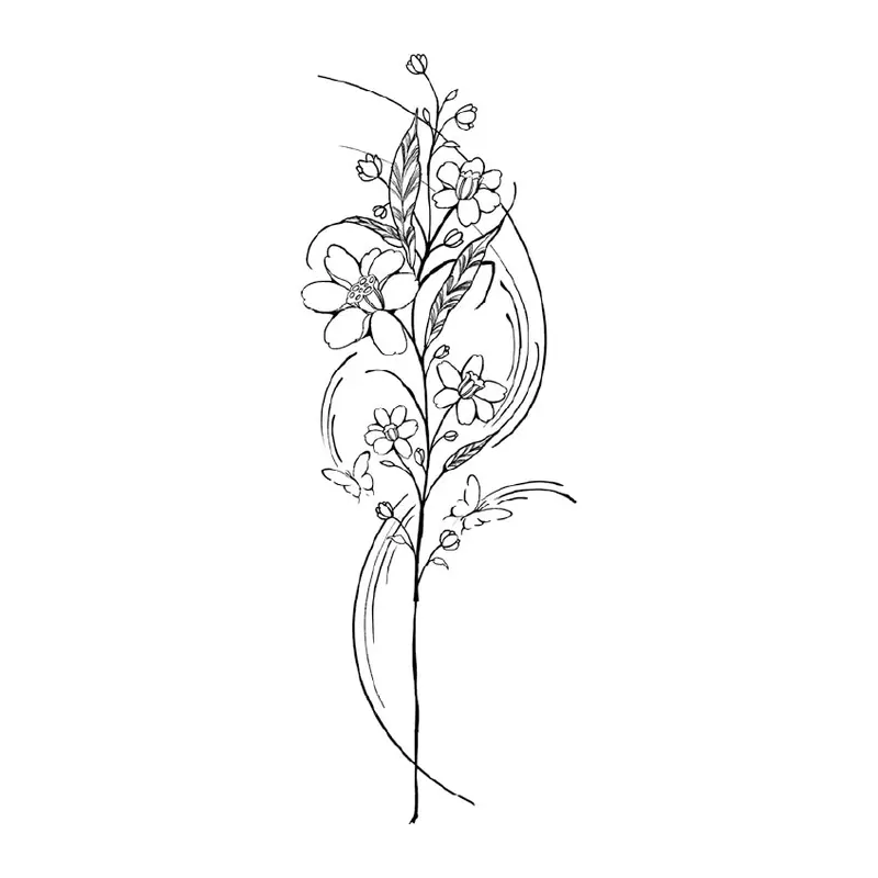 Tatuagem temporária Flores — Flor fina com ramos. Inclui flor