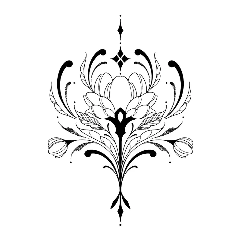 Tatuagem temporária Flores — Flor ornamental simétrica. Inclui flor
