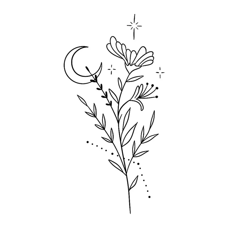 Tatuagem temporária Flores — Flor silvestre com lua. Inclui flor, lua
