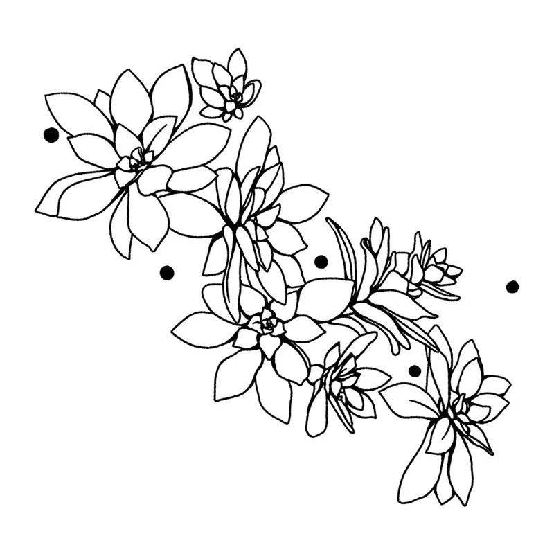 Tatuagem temporária Flores — Flores abertas em traço fino. Inclui flores