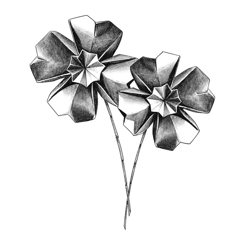 Tatuagem temporária Flores — Flores de papel (origami). Inclui flores