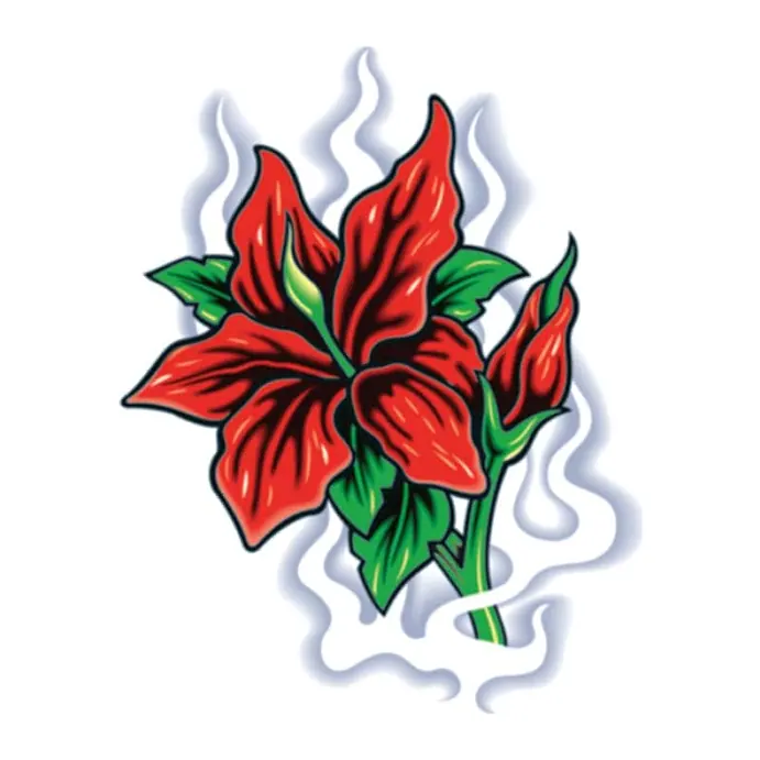 Tatuagem temporária Flores — Flores vermelhas com fumaça. Inclui flores