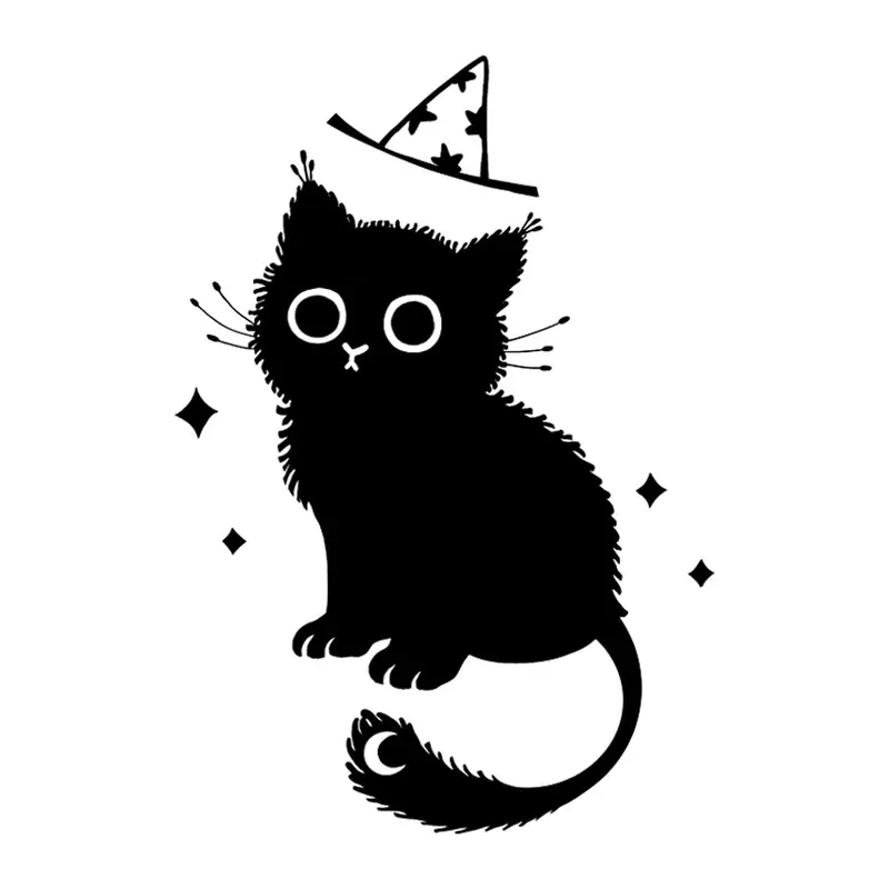 Tatuagem temporária Gatos — Gato bruxo preto. Inclui gato, chapéu