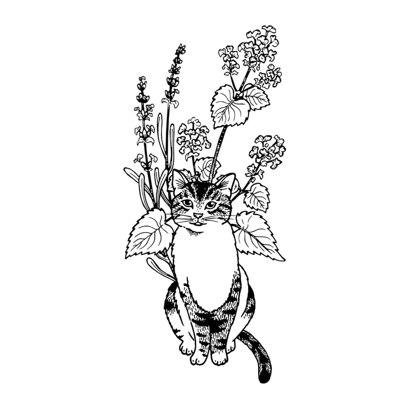 Tatuagem temporária Gatos — Gato com flores. Inclui gato, flores