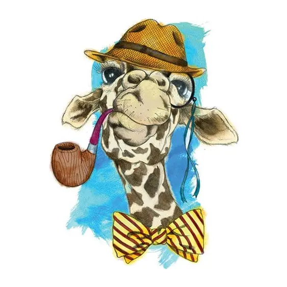 Tatuagem temporária Animais Selvagens — Girafa de chapéu e cachimbo grande. Inclui girafa, chapéu