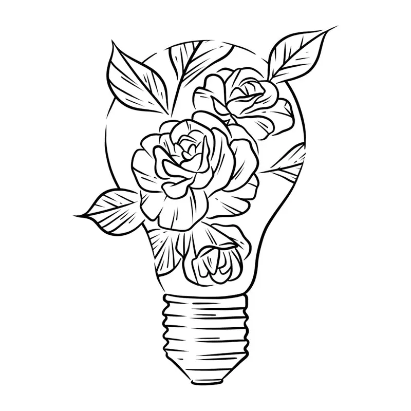 Tatuagem temporária Flores — Lâmpada com rosas. Inclui lâmpada, rosas