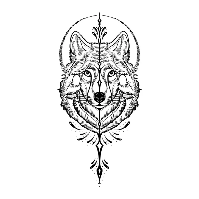 Tatuagem temporária Animais Selvagens — Lobo com ornamento vertical. Inclui lobo