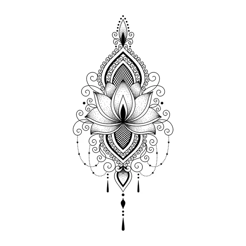 Tatuagem temporária Mandalas e Ornamentos — Lótus ornamental. Inclui lótus