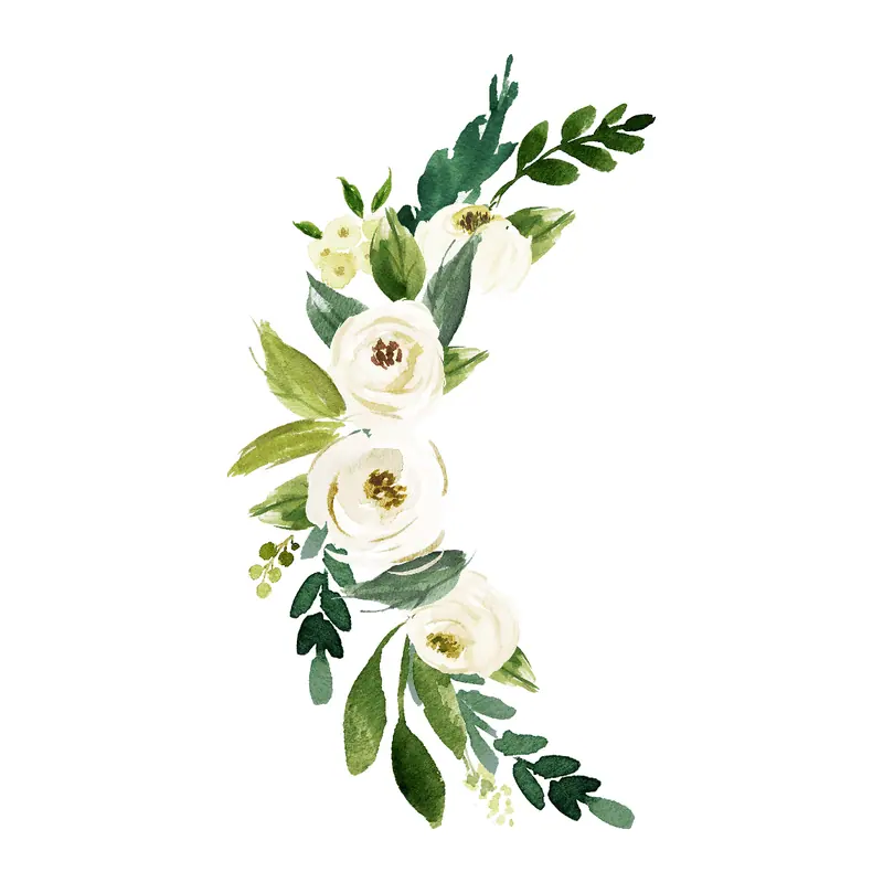 Tatuagem temporária Flores — Lua de flores brancas e folhas. Inclui flores, folhas