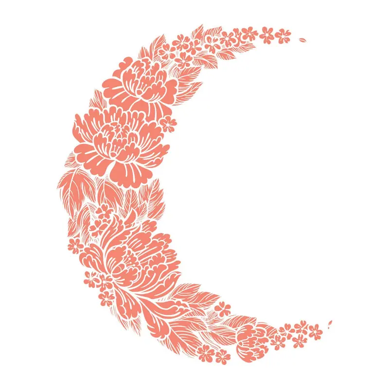 Tatuagem temporária Lua e Sol — Lua de flores coral. Inclui lua, flores