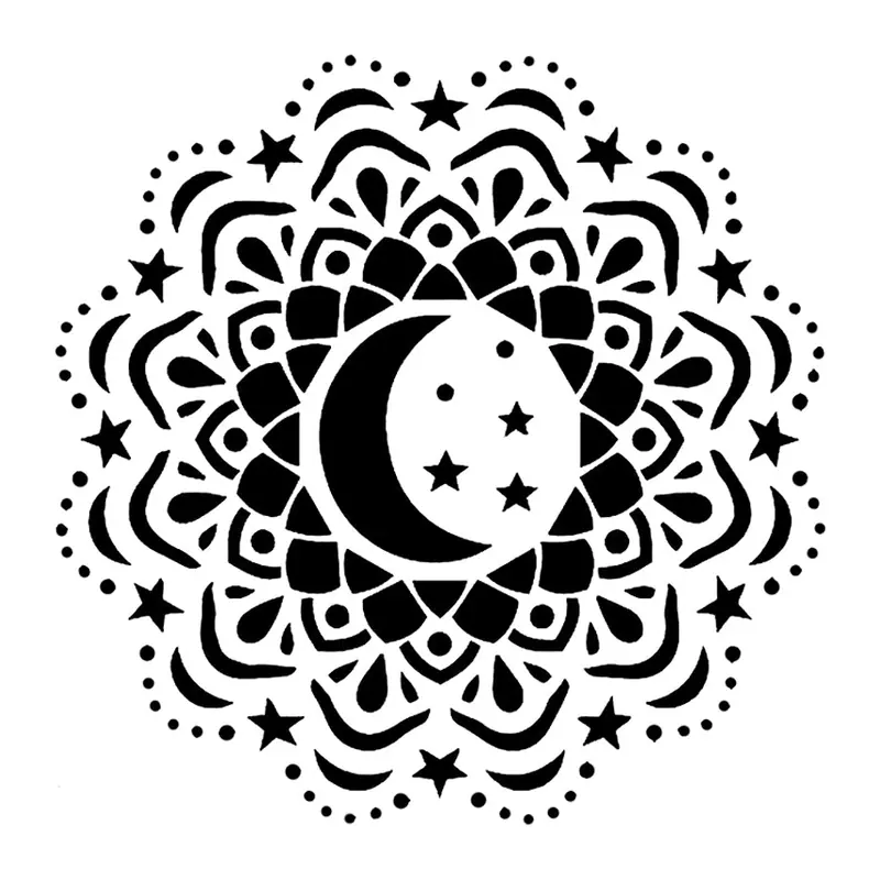 Tatuagem temporária Mandalas e Ornamentos — Mandala com lua e estrelas. Inclui mandala, lua, estrelas