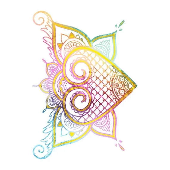 Tatuagem temporária Mandalas e Ornamentos — Mandala holográfica de coração. Inclui mandala, coração