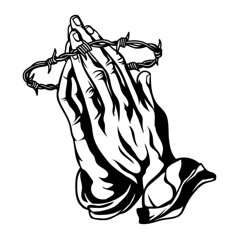 Tatuagem temporária Espiritual e Religioso — Mãos em oração com arame farpado. Inclui mãos, arame farpado