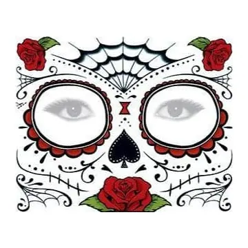 Tatuagem temporária Efeitos e Fantasia — Maquiagem de caveira mexicana com rosas. Inclui caveira, rosas