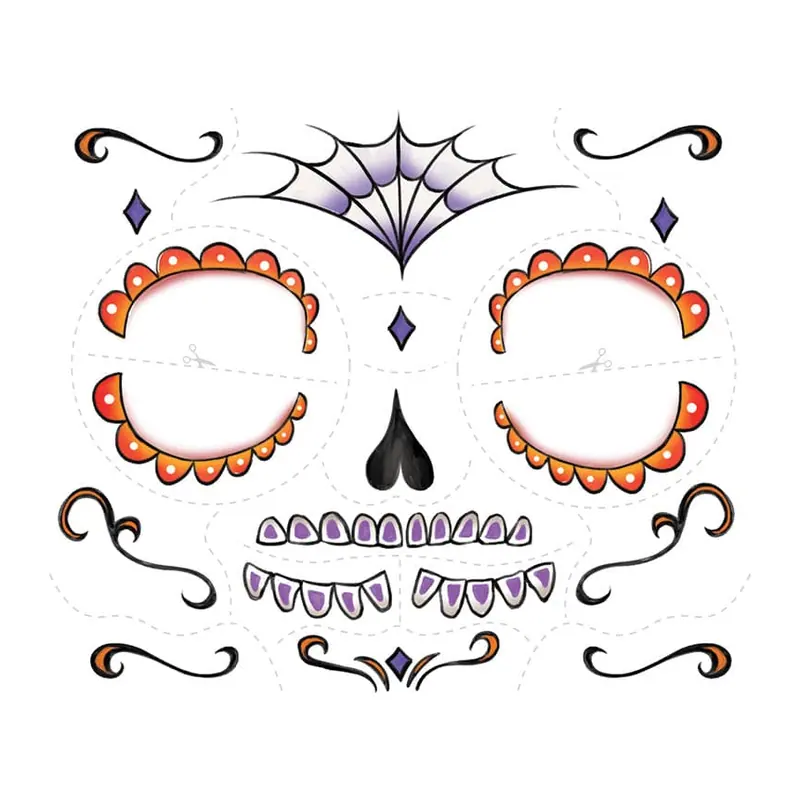 Tatuagem temporária Efeitos e Fantasia — Maquiagem de caveira mexicana laranja. Inclui caveira
