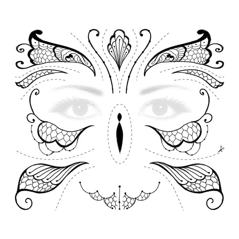 Tatuagem temporária Efeitos e Fantasia — Máscara de renda borboleta. Inclui borboleta, renda