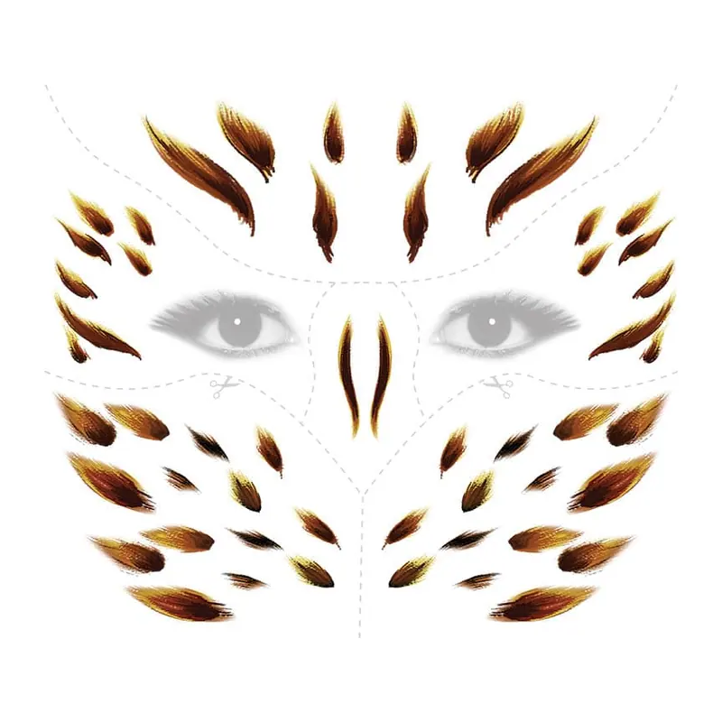 Tatuagem temporária Efeitos e Fantasia — Máscara facial de leopardo. Inclui leopardo, olhos