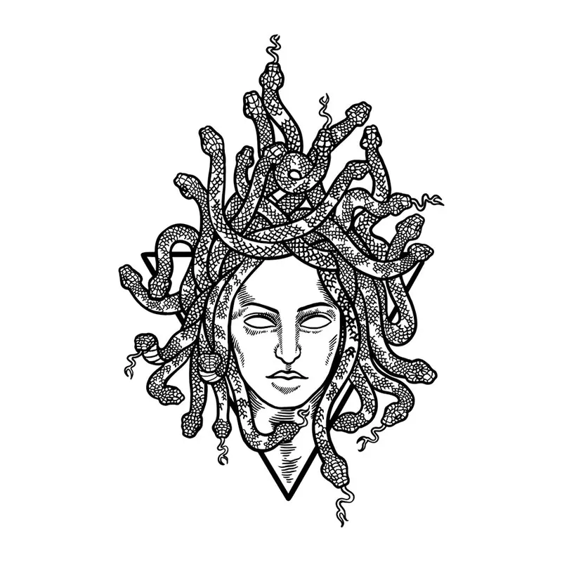 Tatuagem temporária Rostos e Figuras — Medusa. Inclui medusa, cobras