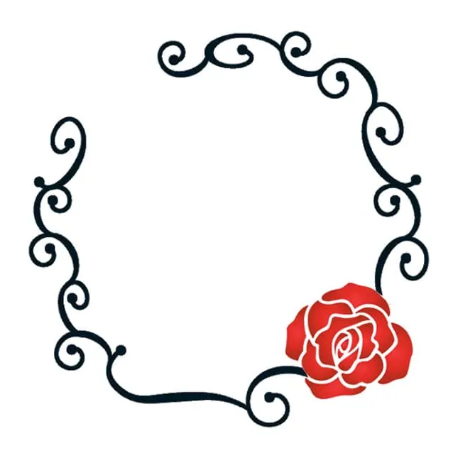 Tatuagem temporária Flores — Moldura de arabescos com rosa. Inclui rosa, arabescos