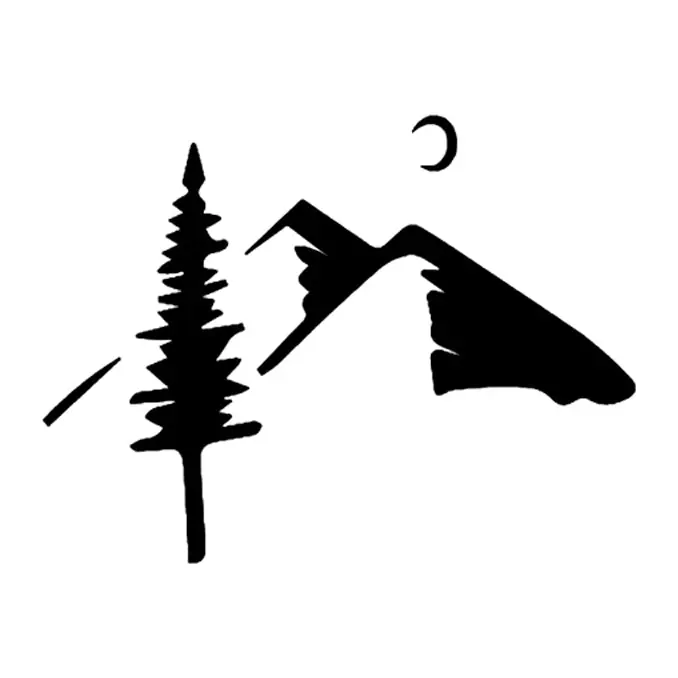 Tatuagem temporária Montanhas e Paisagens — Montanha e pinheiro com lua. Inclui montanha, pinheiro, lua