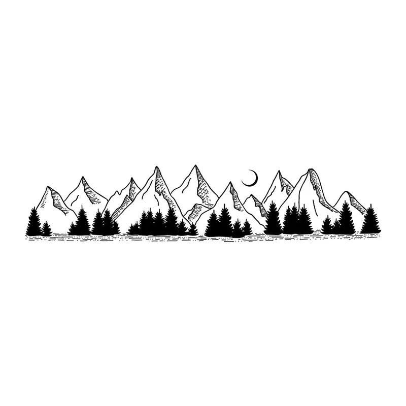 Tatuagem temporária Montanhas e Paisagens — Montanhas com pinheiros. Inclui montanhas, pinheiros