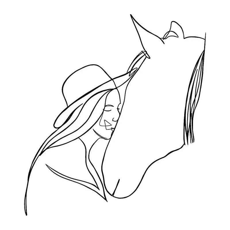 Tatuagem temporária Rostos e Figuras — Mulher e cavalo em linha. Inclui mulher, cavalo