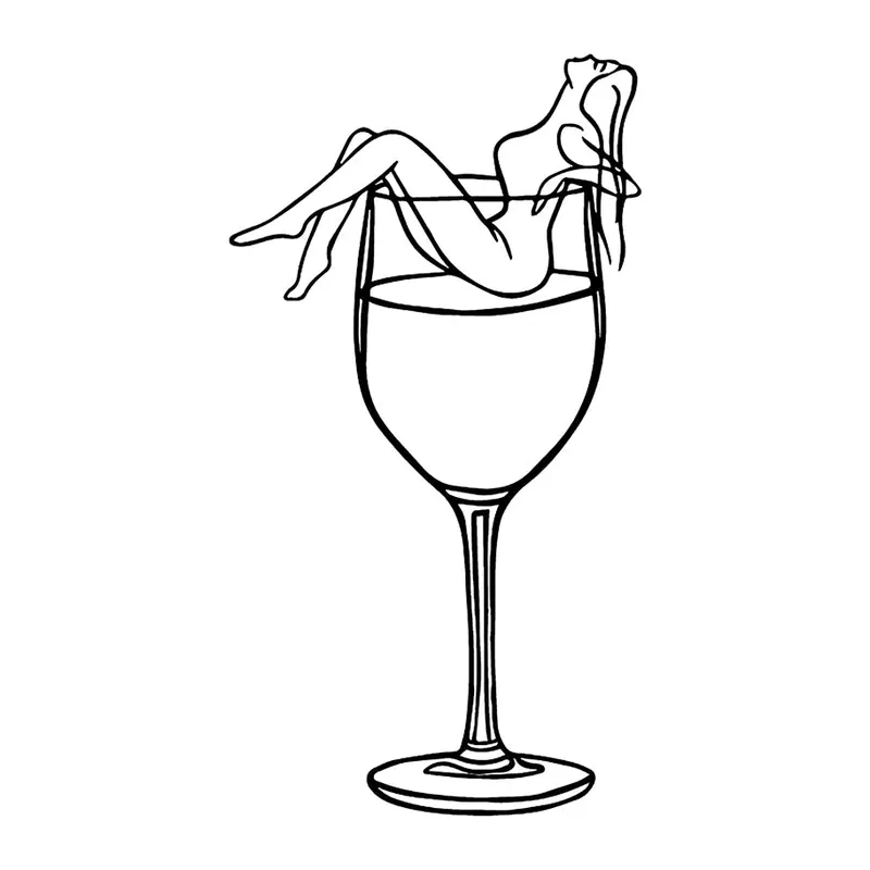 Tatuagem temporária Objetos — Mulher na taça de vinho. Inclui taça, mulher