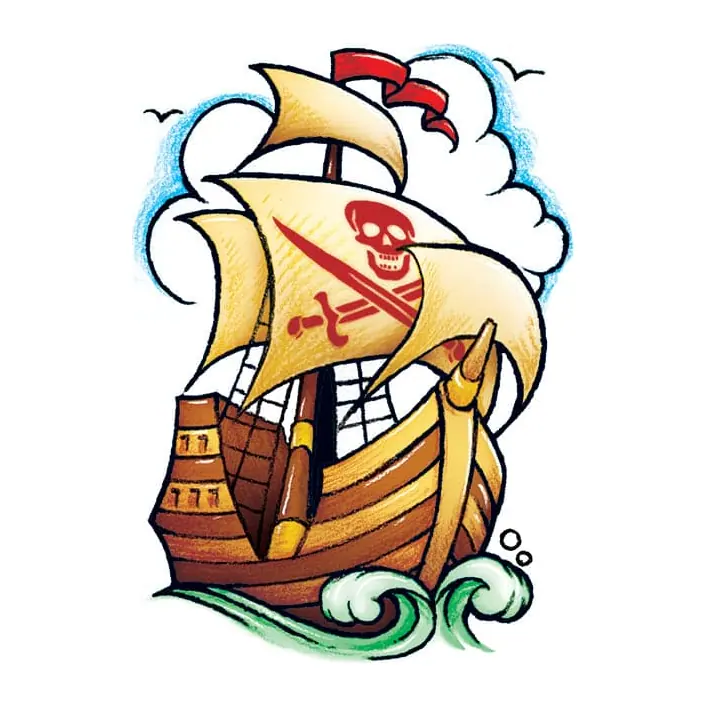 Tatuagem temporária Mar e Animais Marinhos — Navio pirata vintage. Inclui navio