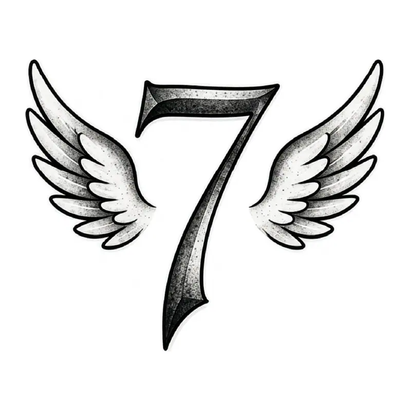 Tatuagem temporária Números — Número 7 com asas. Inclui número, asas