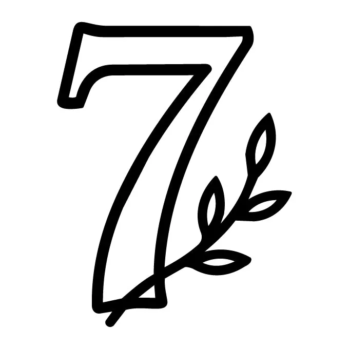 Tatuagem temporária Números — Número 7 com folhas. Inclui número, folhas