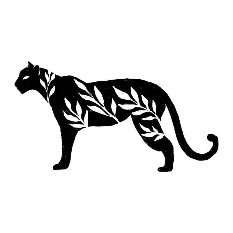 Tatuagem temporária Animais Selvagens — Onça com folhas. Inclui onça, folhas
