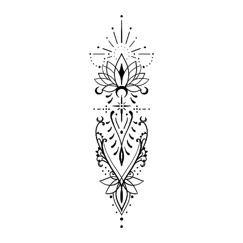Tatuagem temporária Mandalas e Ornamentos — Ornamento de lótus alongado. Inclui lótus