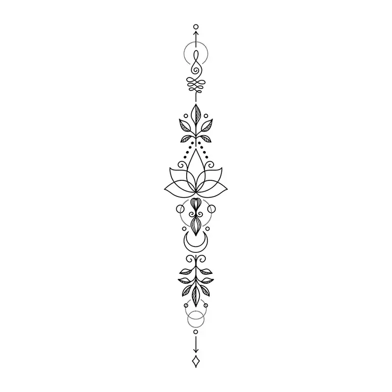 Tatuagem temporária Mandalas e Ornamentos — Ornamento vertical de lótus — Modelo 1. Inclui lótus