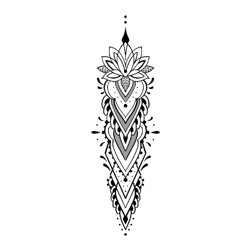 Tatuagem temporária Mandalas e Ornamentos — Ornamento vertical de lótus — Modelo 2. Inclui lótus