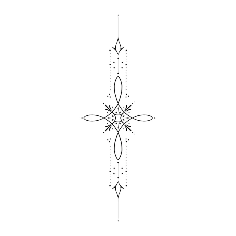 Tatuagem temporária Mandalas e Ornamentos — Ornamento vertical fino. Inclui ornamento