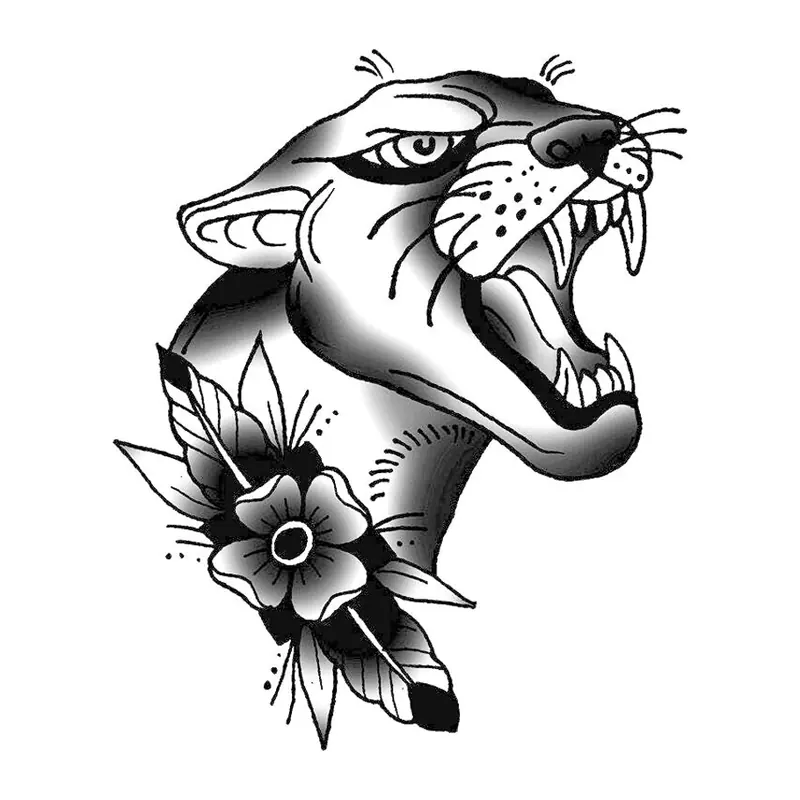 Tatuagem temporária Animais Selvagens — Pantera com flor. Inclui pantera, flor