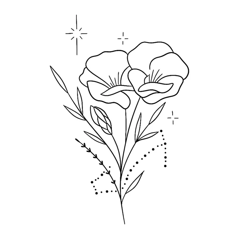 Tatuagem temporária Flores — Papoulas com brilhos. Inclui papoulas, brilhos