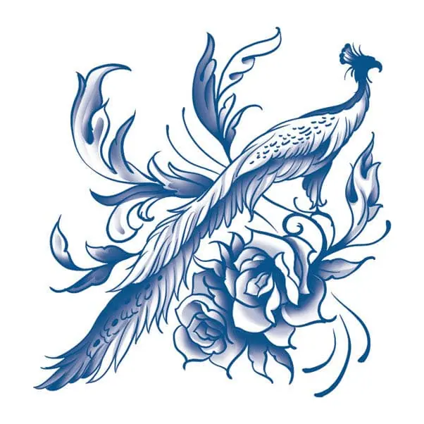 Tatuagem temporária Pássaros — Pavão azul clássico. Inclui pavão