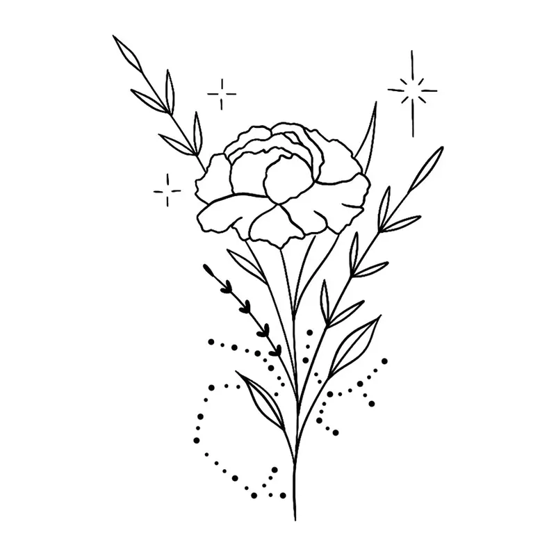 Tatuagem temporária Flores — Peônia com ramos e brilhos. Inclui peônia, brilhos