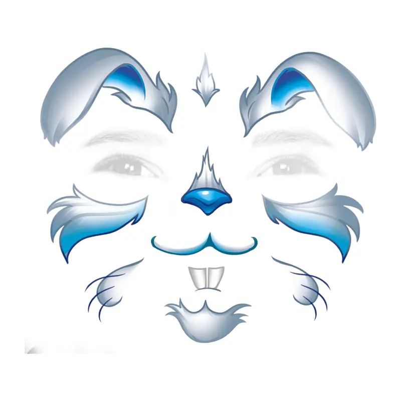 Tatuagem temporária Efeitos e Fantasia — Pintura facial de coelho azul. Inclui coelho, rosto