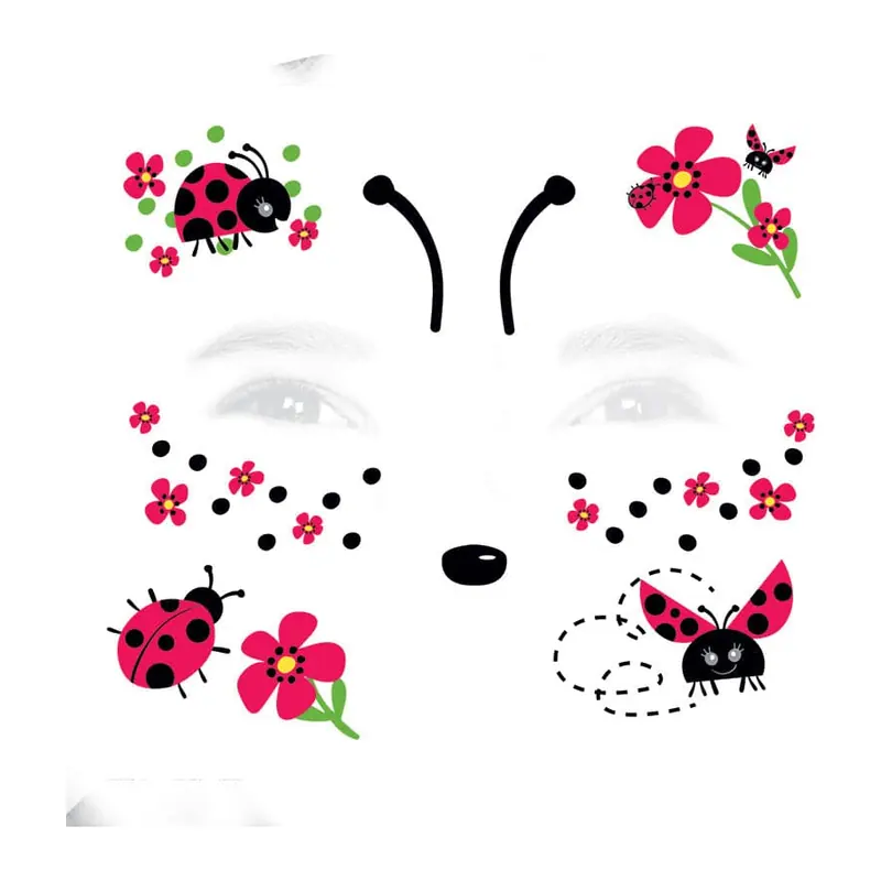 Tatuagem temporária Efeitos e Fantasia — Pintura facial de joaninha. Inclui joaninha, flores