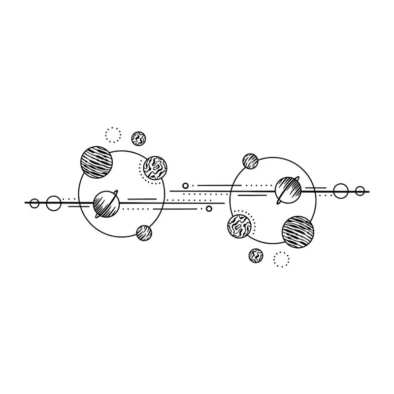 Tatuagem temporária Planetas e Espaço — Planetas em órbita horizontal. Inclui planetas