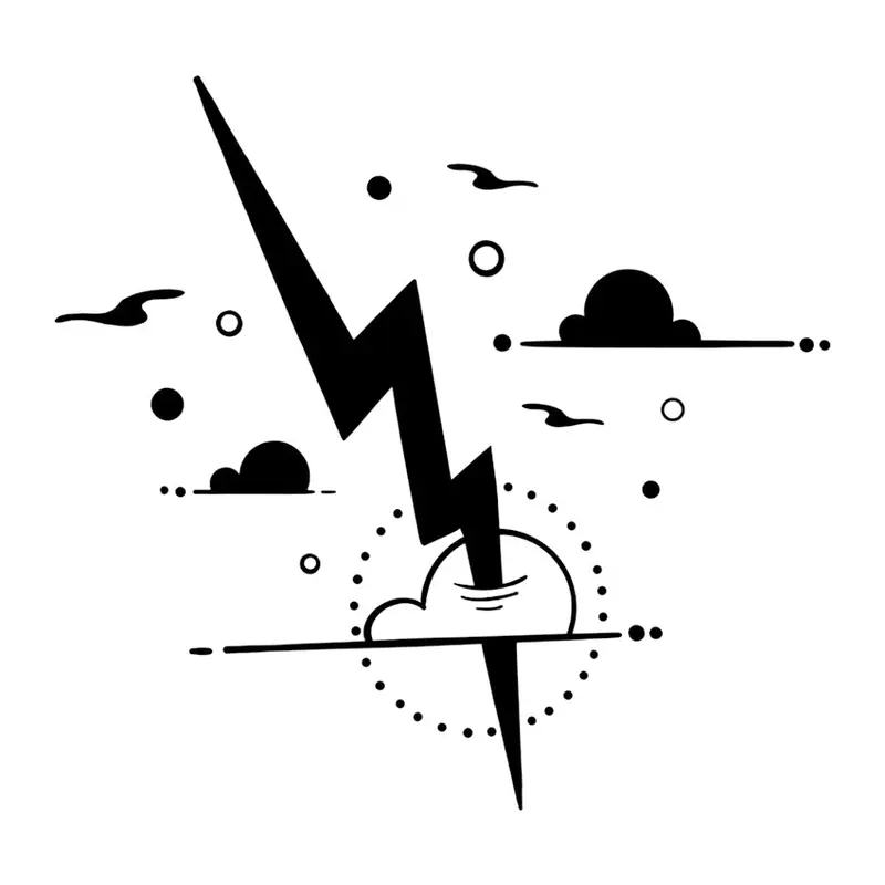 Tatuagem temporária Símbolos — Raio com nuvens. Inclui raio, nuvens