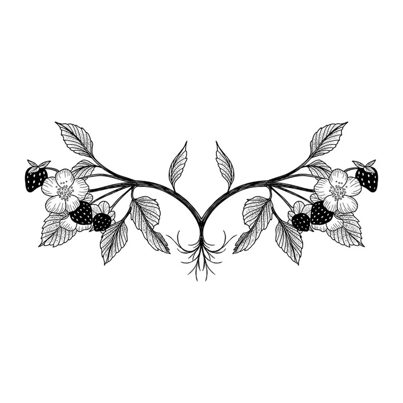 Tatuagem temporária Flores — Ramo de amoras e folhas. Inclui amoras, folhas