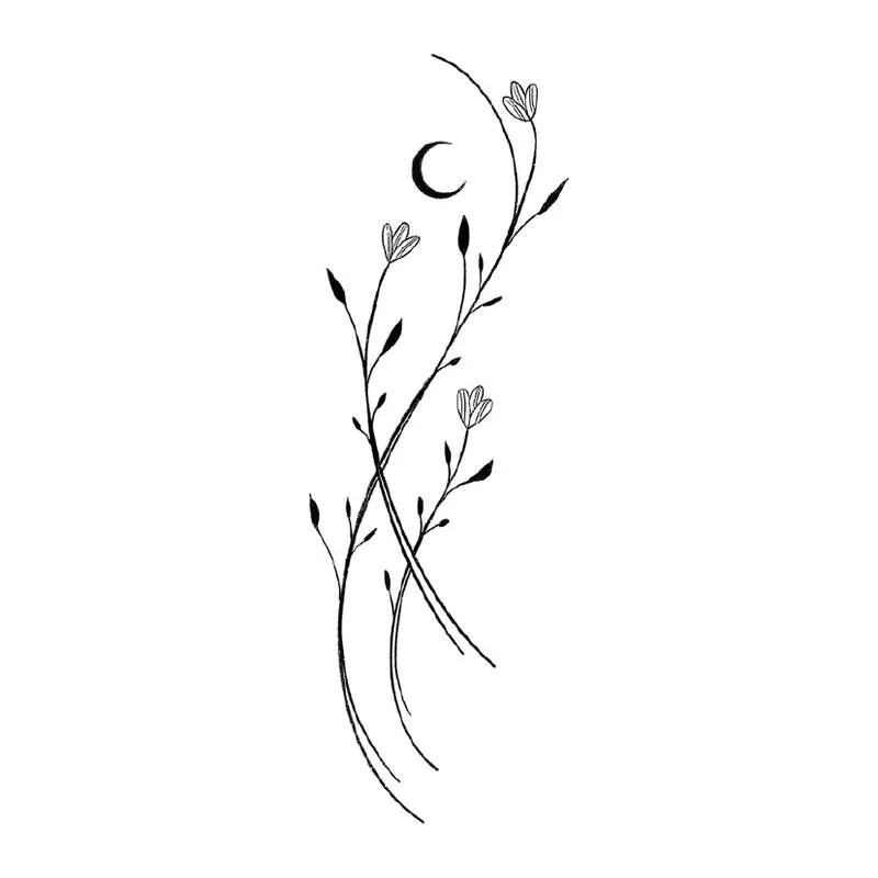 Tatuagem temporária Flores — Ramo de flores com lua. Inclui flores, lua
